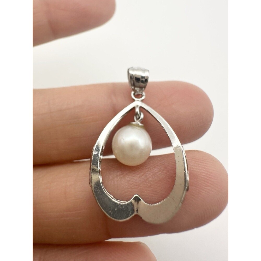 Vintage Sterling Silver Dangle Genuine Pearl Pendant